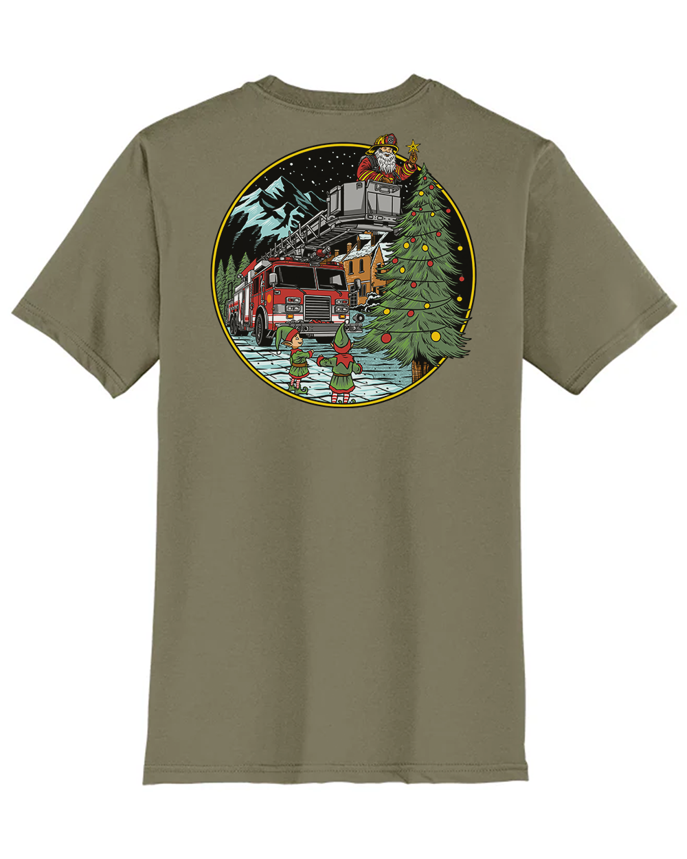 Firefighter Santa Christmas Tee